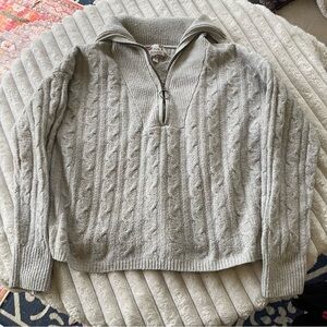 Pink Republic Medium Gray Cable Knit Quarter-Zip Sweater